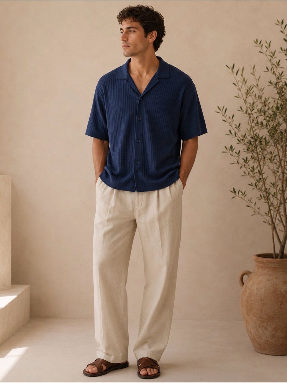 The Commons Textured Knit Button Front Polo Shirt Navy Blue Cotton XXL - Picture 6 of 6
